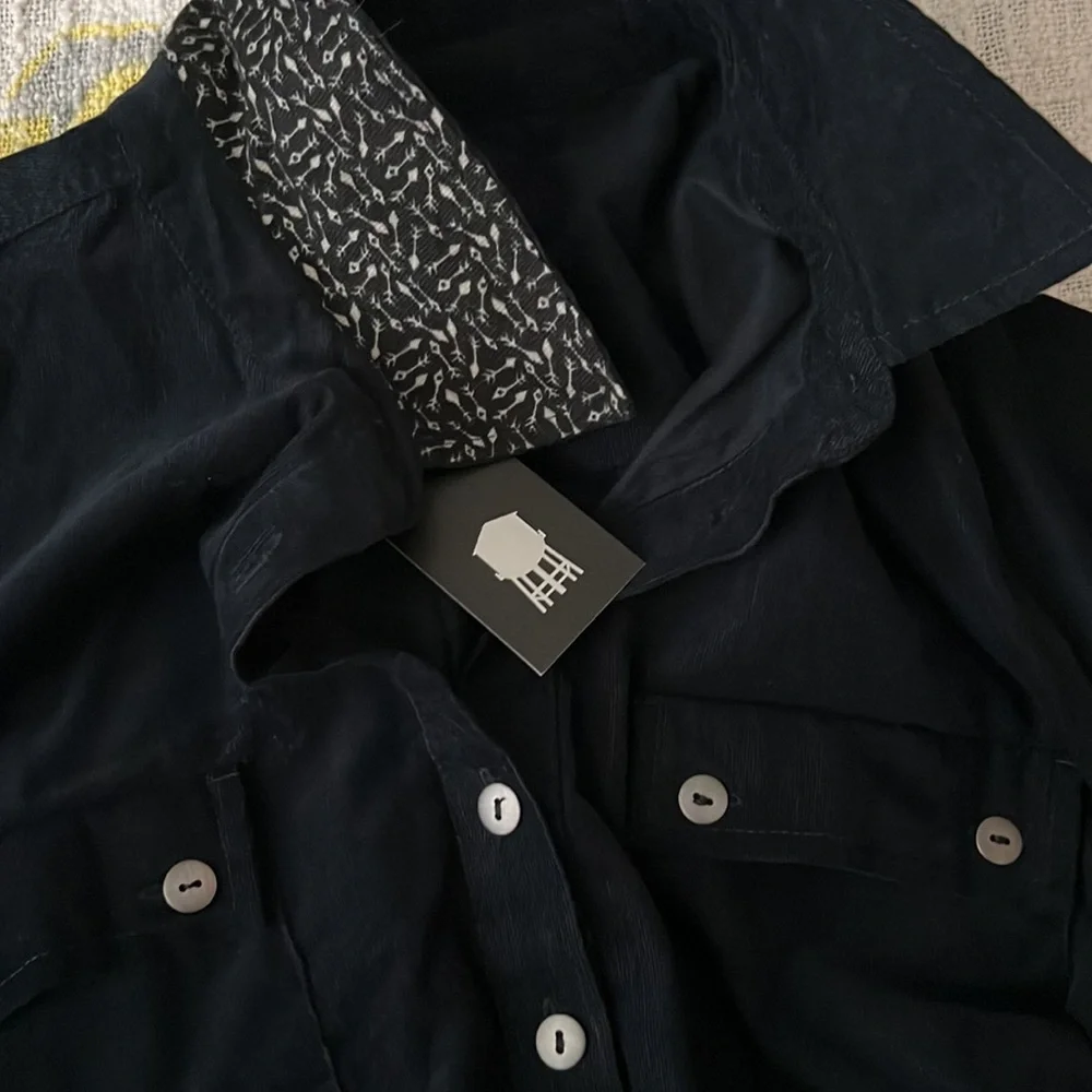 NWT Brooklyn Industries Navy Cedar Shirtdress Outer-space 100% Cotton Size Large - Picture 8 of 15